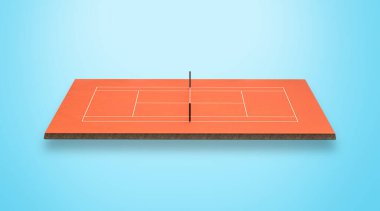 Turuncu Clay Tenis Sahası Ağ ve Beyaz Çizgiler Sınırlar 3 Boyutlu Resimler