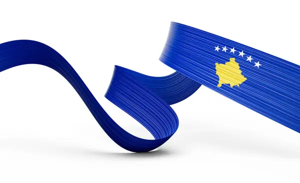 stock image 3d Flag Of Kosovo 3d Wavy Shiny Kosovo Ribbon Flag Isolated On White Background 3d Illustration