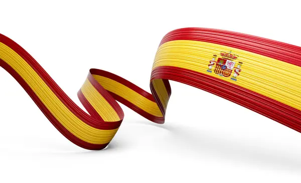 stock image 3d Flag Of Spain 3d Shiny Waving Spain Ribbon Flag On White Background 3d Illustration