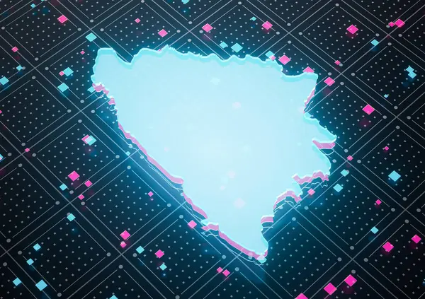 stock image Illuminated Bosnia Data Map Neon Blue Light On Seamless Pattern Background 3D Illustration