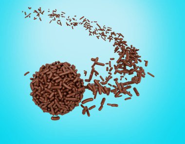 Çikolata parçacıkları geliyor ve Brigadeiro Brezilya Tatlı Topu 3D Görüntü 'de duruyor.