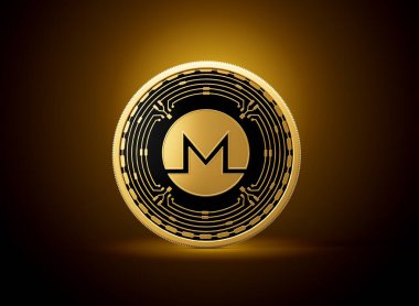 Altın ve Siyah Yuvarlak Şifreli Para Monero XMR Altın Parlak Arkaplan 3D Görüntü