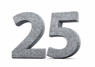 Beton Numara 25 Gri Beton Taştan Yapılan Beyaz Arka plan 3D İllüstrasyon