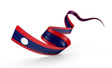 Laos 'un 3d Bayrağı Parlak Dalgalı Laos Kurdelesi Beyaz Arkaplanda 3d Görüntü