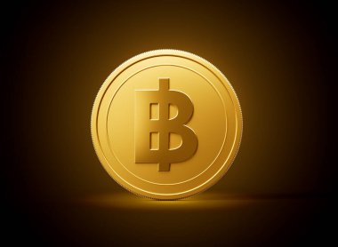 Altın Parlak Yuvarlak Tayland Baht Parası Parlak Altın Parlak Arkaplanda İzole edilmiş 3D Görüntü