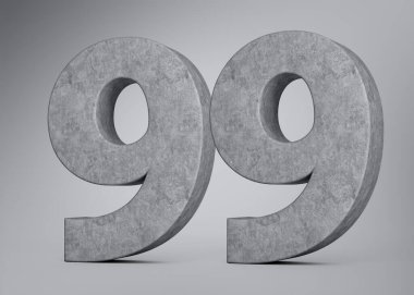 3D Beton Numara 99 99 Numara Gri Beton Taştan Yapım 3D Görüntü