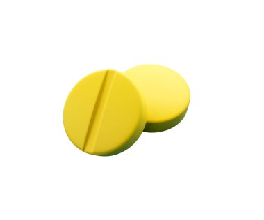 İki Parlak Sarı Yuvarlak SağIık Hapları Beyaz Arka plan 3D Görüntü Konsepti