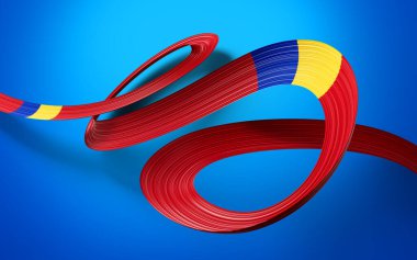 Moldova 'nın Parlak Bayrağı Moldova Bayrağı Dalgalanıyor Mavi Arkaplanda İzole Edildi 3D Görüntü