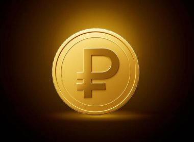 Altın Parlak Yuvarlak Rus Rublesi Parlak Altın Parlak Arkaplanda İzole edilmiş 3D Görüntü