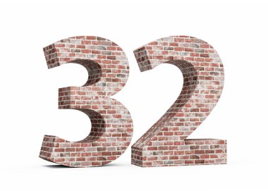 32 Numara. Eski Grunge Duvarı 'ndan yapılma 3D Resim.