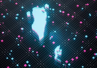 Aydınlatılmış Bahreyn Veri Haritası Neon Mavisi Kusursuz Şablon Arkaplanı 3B Görüntü