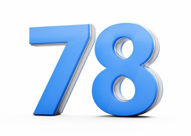 3D numara 78 78. Mavi vücuttan yapılmış. Beyaz arka planda gümüş çizgili.