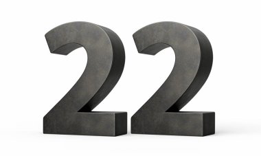 22 numara. Gri, pürüzsüz, pürüzsüz demirden yapılmış 22 numara. Beyaz arka planda izole edilmiş.