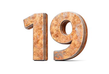 Beyaz arkaplandaki eski paslı demir metal desenli 19 numara.