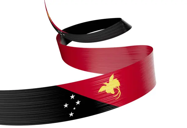 Stock image 3d Flag Of Papua New Guinea 3d Shiny Waving Ribbon Flag On White Background 3d Illustration