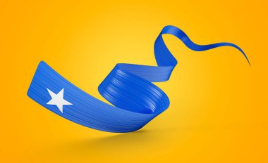 Somali 'nin Parlak Dalgalı Bayrağı Sarı Arkaplanda İzole Edildi 3D Görüntü