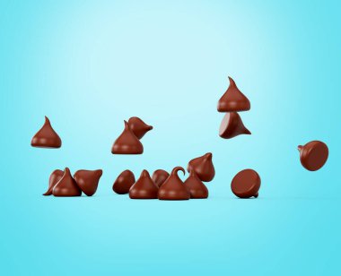 Milk Chocolate Chips Mavi Arkaplanda İzole Edildi 3D Görüntü