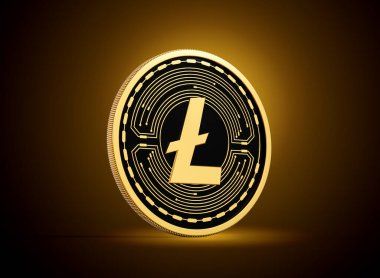 Altın ve Siyah yuvarlak kripto para birimi Litecoin LTC Altın Parlak Arkaplan 3D Görüntü