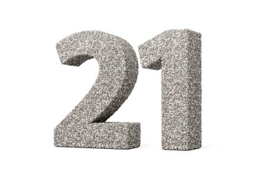 Kaya parçalarından ya da beyaz arkaplandaki çakıllardan yapılmış 21 numara.