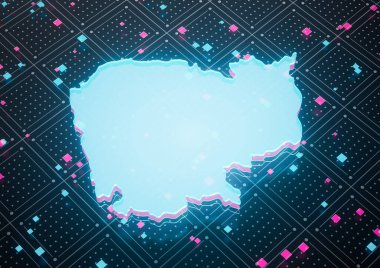 Aydınlatılmış Kamboçya Veri Haritası Neon Mavisi Kusursuz Şablon Arkaplanı 3B Görüntü