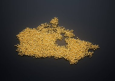 Kanada Haritası Yüksek Kaliteli Altın Parlak Metalik Boncuklar veya Üç Boyutlu Resimler