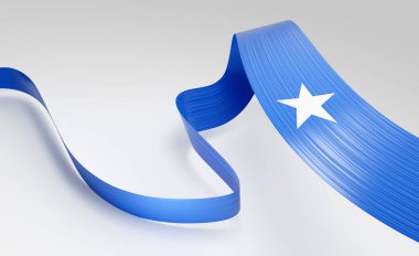 Somali 'nin 3D Bayrağı Parlak Dalgalı Somali Bayrakları Beyaz Arkaplanda 3D Görüntü