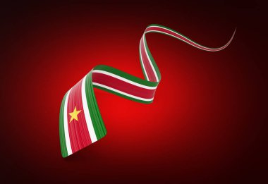 Surinam 'ın Bayrağı Surinam' ın Parlak Surinam Kurdelesi Kırmızı Arkaplanda İzole Edildi 3D Görüntü