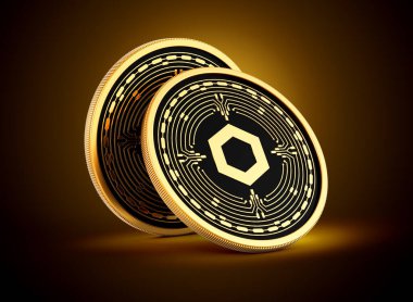 İki Altın ve Siyah Yuvarlak Şifreli Para Zinciri Altın Arkaplan 3D Görüntü