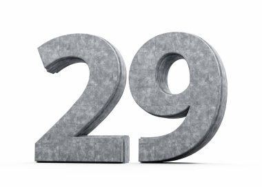 Beton Numara 29 Gri Beton Taş Yapımı Beyaz Arkaplan 3D İllüstrasyon