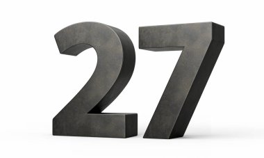 27 numara. Gri, pürüzsüz, pürüzsüz demirden yapılmış. Beyaz arka planda izole edilmiş.