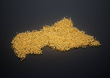 Orta Afrika Haritası Yüksek Kaliteli Altın Metalik Boncuklar ya da Toplar 3D İllüstrasyon