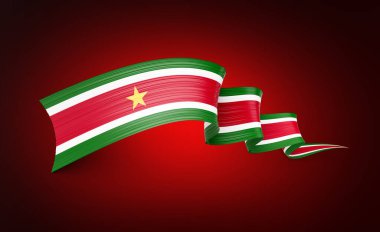 Surinam 'ın Parlak Dalgalı Dalgalı Bayraklı Bayrak Kırmızı Arkaplanda İzole Edildi 3D Görüntü
