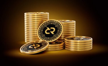 Altın Kripto Para Yığını Parlak Altın Parlak Arkaplanda DCR Madeni Parlaklığı 3d Görüntü