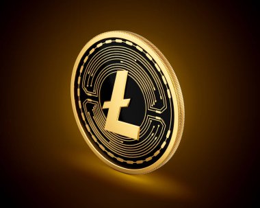 Altın ve Siyah yuvarlak kripto para birimi Litecoin LTC Altın Parlak Arkaplan 3D Görüntü