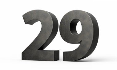 29 numara. Gri, pürüzsüz, pürüzsüz demirden yapılmış. Beyaz arka planda izole edilmiş.