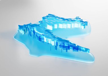 Hırvatistan 'ın Derin Okyanusta Eriyen Küresel Isınan Buzullarının Su Haritası Mavi Su 3D Görüntü