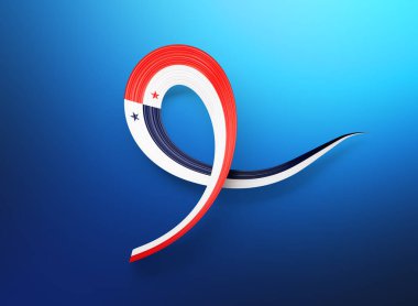 Flag Of Panama Shiny Wavy Awareness Ribbon Flag Isolated On Blue Background 3d Illustration clipart