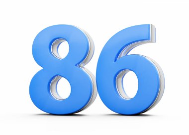 3D numara 86 86. Mavi vücuttan yapılmış. Beyaz arka planda gümüş çizgili.