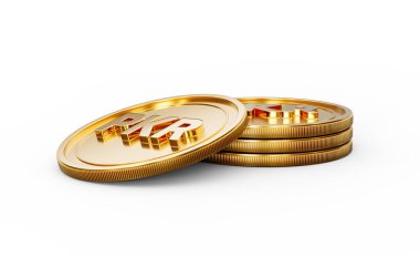 3D Altın Pakistan Yığını PKR Bozukluklar Yuvarlak Paralar Beyaz Arkaplanda 3D Görüntü