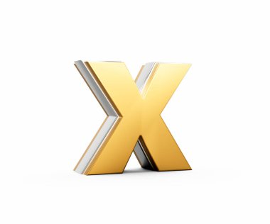 Beyaz Arkaplanda Parlak Altın Alfabe X Harfi Parlak Metalik Parıltılı 3D Görüntü