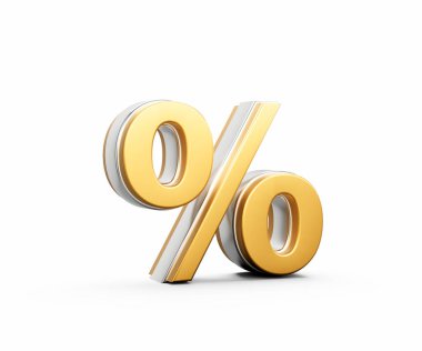 Beyaz Arkaplanda Parlak Altın Yüzdelik Sembolü Parlak Metalik Parıltısı 3B Görüntü