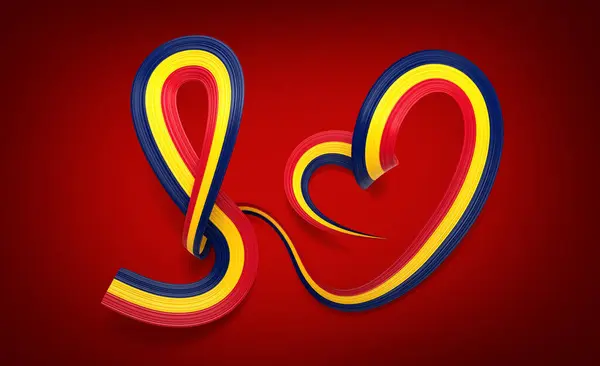 stock image 3d Flag Of Chad 3d Shiny Waving Heart Awareness Ribbon Flag On Red Background 3d Illustration