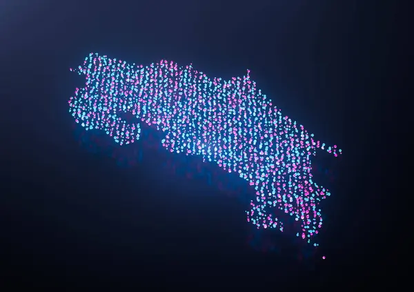 stock image Illuminated Costa Rica Digital Data Map Pink And Blue Neon Glowing Particles 3D Illustration