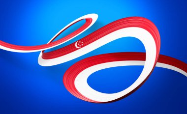 Singapur 'un Parlak Dalgalı Bayrağı Mavi Arkaplanda İzole Edildi 3D Görüntü