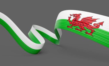 Galler 'in 3d Bayrağı 3d Gri Arkaplanda Dalgalı Galler Bayrakları 3d Görüntü