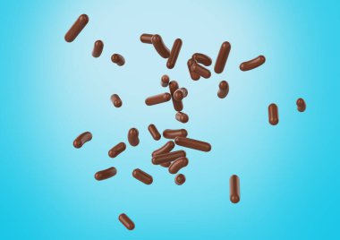 Çikolatalı Kekler, Dondurmalar ve Tatlılar Mavi Arkaplanda Düşüyor 3D Görüntü