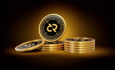 Altın Kripto Para Yığını Parlak Altın Parlak Arkaplanda DCR Madeni Parlaklığı 3d Görüntü