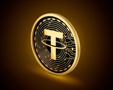 Altın ve Siyah Yuvarlak Şifreli Para Bağlayıcısı Altın Parlak Arkaplanda USDT Para 3D Görüntü