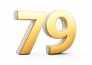 3 Boyutlu Altın Parlak 79 Numara, Beyaz Arkaplan Üzerinde Gümüş Çizgili 79 Numara, 3D Görüntü