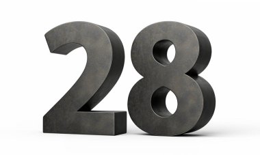 28 numara. Gri pürüzsüz demirden yapılmış 28 basamak. Beyaz arka planda izole edilmiş.